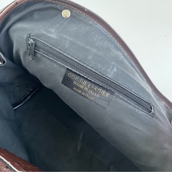 BORSE IN PELLE Genuine Leather Burgundy Brown Ostrich Embossed Satchel ITALY - Picture 8 of 12